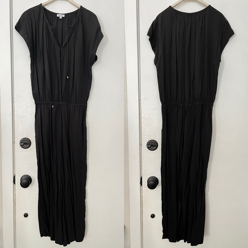 Splendid Black Button Top Sleeveless Crop Wide Leg Jumpsuit XS